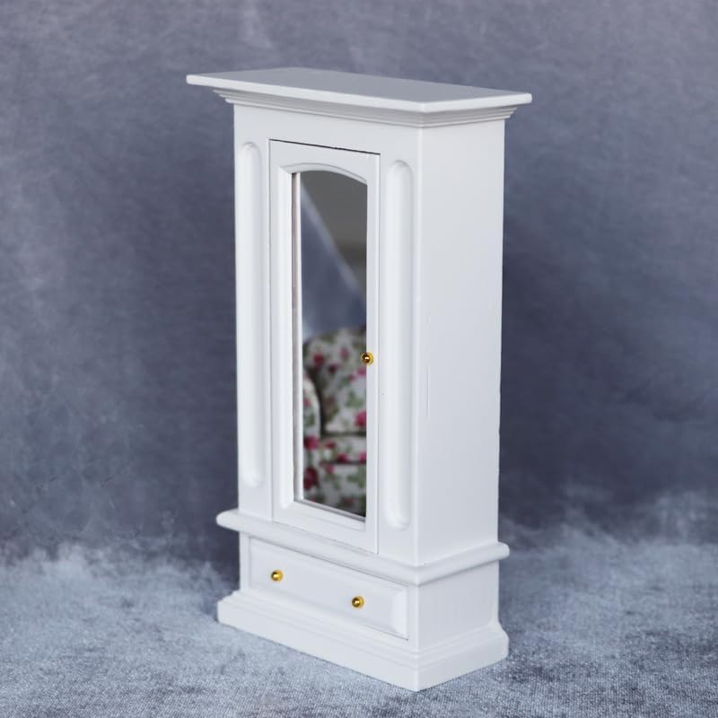 AirAds Dollhouse 1:12 Scale Dollhouse Miniature Furniture Wardrobe White Closet with Mirror Door