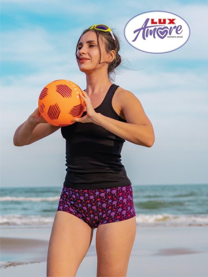 Image of Lux Amore Women's High Coverage Super Combed Cotton Elastane Stretch Mid Waist Boy Shorts with Concealed Waistband and StayFresh Treatment (Colors&Print May Vary)