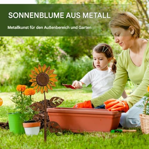 Generisch Metall Gartenskulpturen, Kunstvolle Eisenblumen, Deko Vintage Rostige Stäbe Für Wege Vorgarten Blumenbeet Balkon Terrasse Garten Zaunlinie Rasen Poolbereich