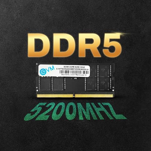 Image of EVM 32GB DDR5 Laptop RAM 5200 MHz SoDimm - High Performance Memory for MAC, Intel, AMD - 16 Chips, 256Mx8 Chip Density - Ideal for Editing, Gaming - 10 Years Warranty (EVMT32G5200S88P)