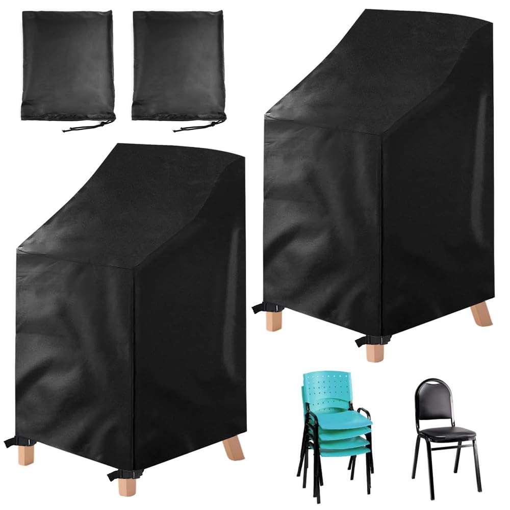 2 Gartenstuhl-Abdeckungen Aus 420D Oxford – Wasserdicht & UV-beständig | Mit Zugseil Zum Festziehen | Für Stapelstühle & Terrassenmöbel
