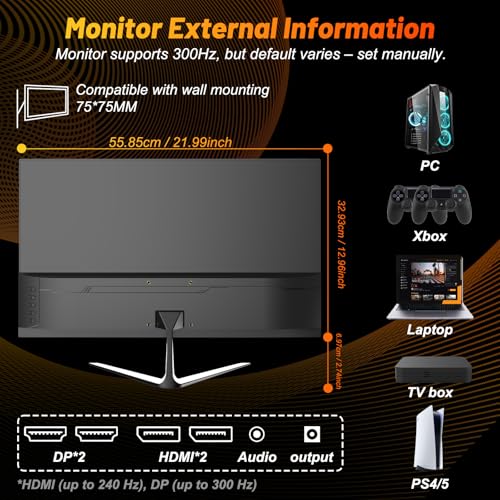 Image of LXZ 24.5 Inch 300Hz 240Hz Gaming Monitor, FHD 1920x1080 VA Panel 1ms Computer Monitor, HDR Mode, Adaptive sync, FreeSync Compatible DP x2, HDMI x2, Ultra Thin Triangle Base, VESA 75mm x 75mm