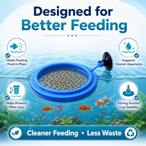 Image of VAYINATO Plastic Aquarium Fish Feeder (Round), Floating Food Feeder for Aquarium Fish Tank Accessories Cichild, Beta, Goldfish, Spirulina and Koi Pond - with Suction Cup by Petzlifeworld