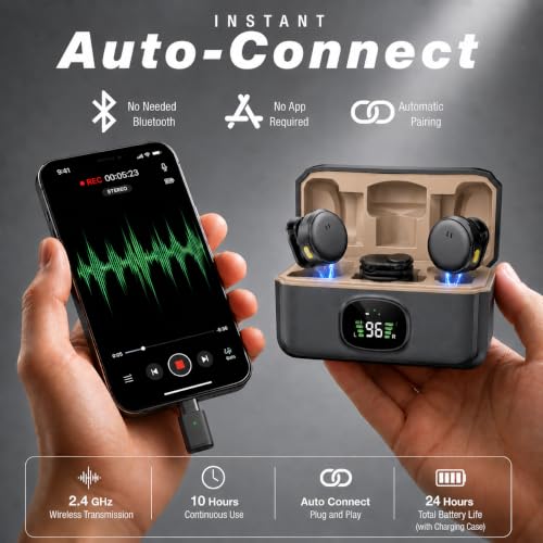 Image of Q8 Wireless Lavalier Microphone with Digital Power Display, One Receiver Two Transmitters, Noise Reduction Clip-On Mic for Mobile, DSLR Camera, Podcast, YouTube Recording & Content Creators