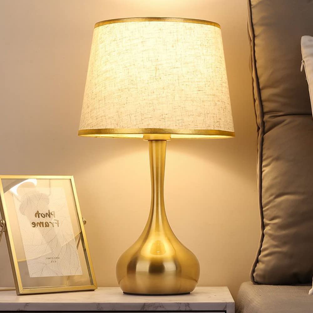 Lampada da Tavolo Moderno, Luce con Attacco E27 e Paralume in Stoffa, Abat Jour da Comodino Vintage, 1 pz (Senza Lampadine) (A)