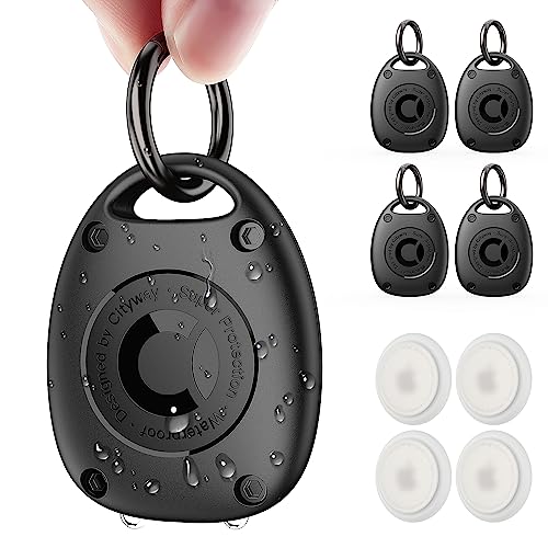 AirTag Lot de 4 étuis Porte-clés étanches IPX8 Ultra compacts pour Collier de Chien, Sac à Dos, clés, Bagages – Noir