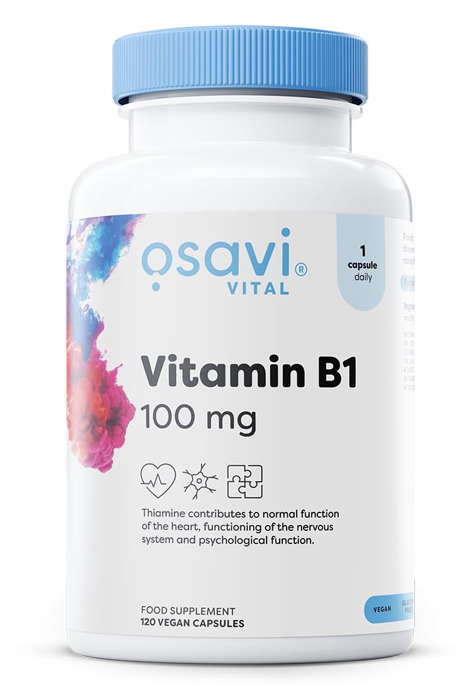 Osavi Vitamin B1 100mg – 120 Vegan Capsules | Stable Thiamine Mononitrate for Energy Metabolism, Nervous System, Psychological Function, and Heart Health | High Potency 100mg per Capsule