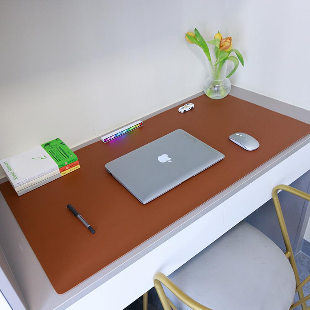 Schreibtischunterlage aus PU-Leder, wasserdicht, Mauspad, Schreibblock, rutschfest, große Laptop-Tastaturmatte, Schreibtischunterlage (Braun, 140 x 70 cm)