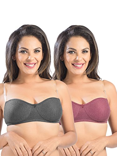Image of SONARI Ell 18 Womens T-Shirt Bra | Double Layered, Adjustable and Removable Bra Straps, Hook and Eye Closure, Non-Wired, Soft Cotton Spandex Material (Free Transparent Straps)