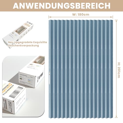Jilron 100% Blickdichter Türvorhang – Faltbares Akordion-Design mit Magnetverschluss & Klebemontage ohne Bohren, inkl. Schiene – Für Terrassentüren oder Glastüren, Blau, 201x180 cm