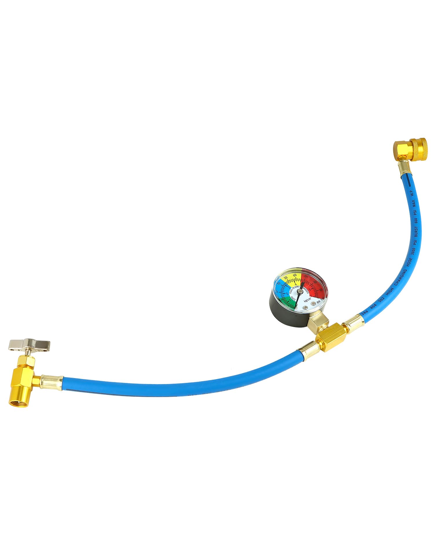 QWORK® R134A wąż do ładowania czynnika chłodniczego, wąż do ładowania czynnika chłodniczego z przyłączem 1/2 i manometrem do systemów chłodniczych w samochodzie