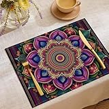 Juego De 2 Manteles Individuales de Lino y algodón, Geometría Mandala Resistentes Al Calor Salvamanteles de Tela Lavables, Bohemia Flores Tapetes Antideslizantes 45 x 30 cm