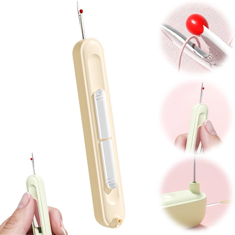 2 in 1 Needle Threader Seam Ripper, Threader Plug-in Needle, Threader Retractable, Quick Thread Remover Tool for Hand Sewing, Knitting, Cross Stitch, Embroidery and Thread Removal (Yellow)