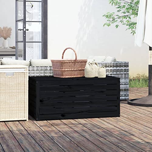 Genérico Baúl de jardín Madera Maciza de Pino Negro 101x50,5x46,5 cm, Cajas de almacenaje para Exteriores Negro,823952