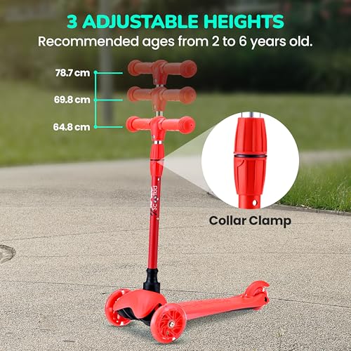 Hurtle 3 Wheel Toddler Scooter - Three Adjustable Heights, Wide Anti-Slip Deck, Kick Scooter for Kids Ages 2-5 w/Fun Light Up Wheels for Girls & Boys by Hurtle - Image 3