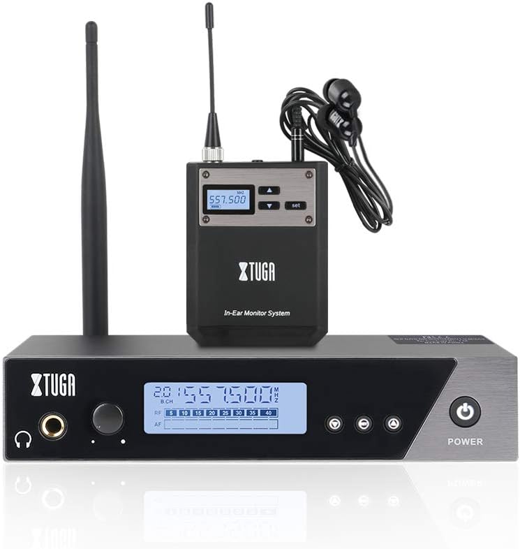 Sistema inalámbrico de monitor de oído XTUGA IEM1100, sistema UHF IEM (1 Bodypack) | Monitor intrauditivo profesional monocanal compacto, rango operativo de 250 pies, para presentaciones en escenario/iglesia/espectáculos en vivo/bandas