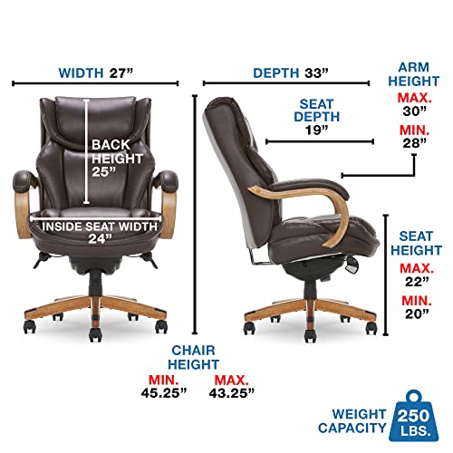 La-Z-Boy Harnett Big & Tall Executive Office Comfort Core Cushions, Ergonomic High-Back Chair With Solid Wood Arms, Bonded Leather, Coffee Brown #TOP2