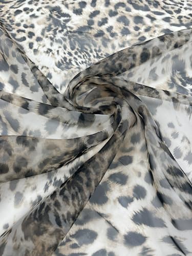 New Creations Fabric & Foam Inc, Leopard Animal Print ON Liquid Organza (by The Yard) (Beige)