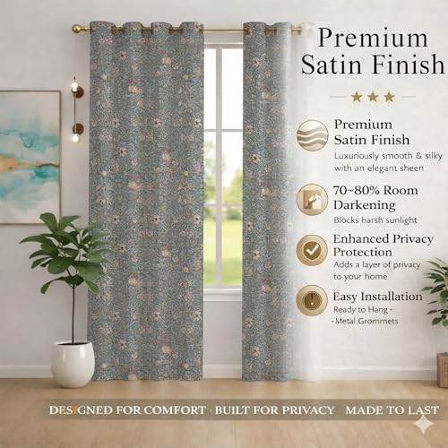 Image of STITCHNEST 'Florea Series' Premium Satin Room Darkening Curtains 7 Feet Long Set of 1 | Door Curtain 7 x 4 Feet | Blocks 70-80% Light | Ideal for Bedroom, Living Room & Home Decor