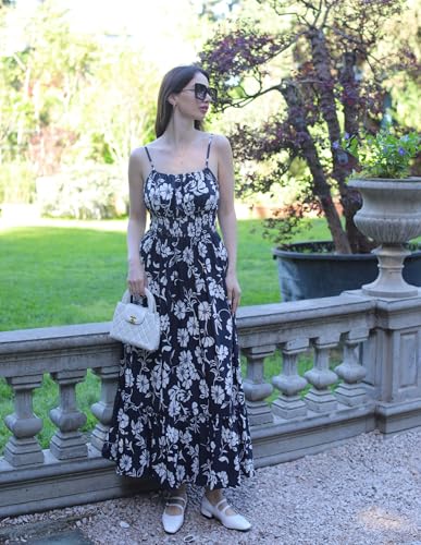 Image of GRACE KARIN Summer Dresses for Women 2026 Vacation,Smocked Floral Maxi Dress,Boho Beach Sundress with Pocket Fashion Clothing