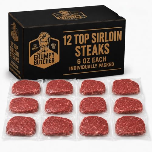 Grumpy Butcher Aged Top Sirloin Steaks, 12 Pack, 4.5 lb Total - USDA Top Choice Beef Steak, Bulk Freezer Pack - Ships Frozen