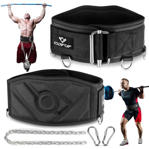 3-in-1 Weighted Pull Up Belt, Weight Lifting Dip Belt with 40.6 IN Chain & Self Locking, Weighted Gym Belt for Pull Up, Squat, Powerlifting & Deadlift, Capacity Up to 350 LBS(Size L)