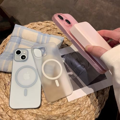 Image of DIZORO Matte Case for iPhone 15 Compatible with MagSafe, Camera Lens Full Protection, Shockproof Translucent Frosted TPU Soft Phone Cover, Anti-Fingerprint (Sky)