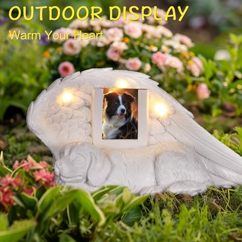 NorthSpoor Gedenkstein für Hunde,Gedenk Geschenke für Hunde mit LED-Solarlicht,Hund Statue, Urne für Asche,Gedenkstein für Haustiere,Grabstein aus Kunstharz, schlafende Hundeengelfigur aus Kunstharz