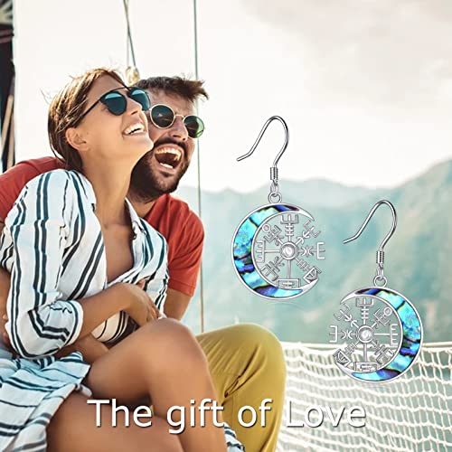 Viking Compass Earrings Sterling Silver Abalone Shell Moon Compass dangle Drop Earrings for Women Norse Earrings Gifts for Nordic Pagan4