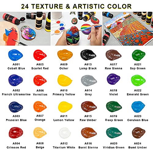 Aen Art Acrylic Paint, Set Of 24 Colors Craft Paint Supplies For Canvas, Painting, Wood, Ceramic & Fabric, Rich Pigments Non Toxic Paints For Artists & Hobby Painters, 2 Fl Oz / 60 Ml Bottles #TOP6