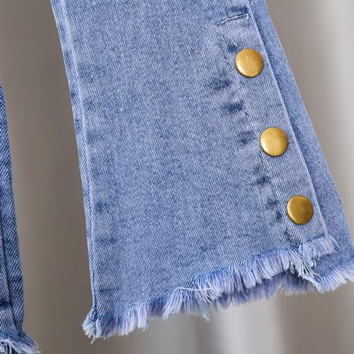 Big Girls Stacked Flare Jeans Cute Lace Up Bow Side Elastic Waist Palazzo Denim Pants Tummy Control Teens Jeans4