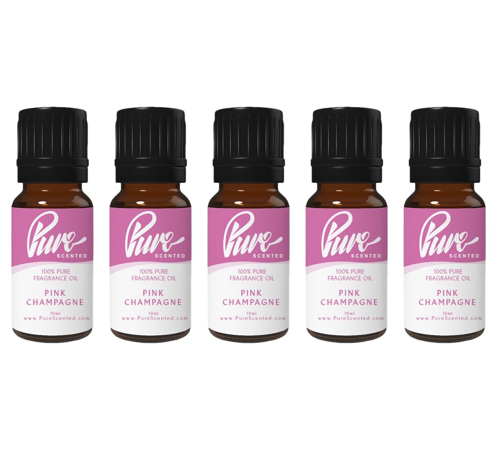 Pure Scented 50ml Fragrance Oils - 5 x 10ml Suitable for Candles, Soaps, Slime, Diffusers, Cosmetics, Wax Melts, Designer (5 x 10ml, Pink Champagne)