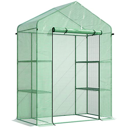 56x56x76 Inch Walk-in Greenhouse With 3 Tiers & 8 Shelves - Portable Outdoor Plant House With Thick PE Cover