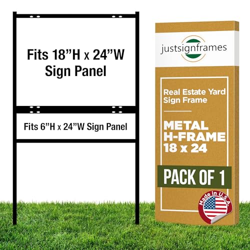 Generic, Real Estate Yard Sign Metal H-Frame, 18 x 24 Slide-in with Rider, Black (Pack of 1)