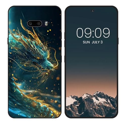 WUACYEAMING Funda Bonita para LG G8X ThinQ,Carcasa con Aesthetic Lindo Dibujos,Ultrafina Suave TPU Antigolpes Case Divertidas Diseño Negro-Dragón
