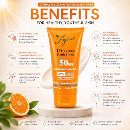 Image of Aysun SPF50 Ultra Light Lotion, Brightens and Moisturises skin with Niacinamide & Vitamin E,- Water & Sweat Resistant, No White Cast, Normal, Oily, Dry Skin Types, Oil Free -100 Gm