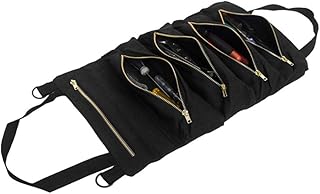 Super Roll Tool Roll, Canvas Tool Roll Up Bag, Multi-Purpose Hanging Tool Zipper Carrier Tote, Car Seat Back Organizer, Tool Organizer Bucket, Wrench Roll Pouch with 5 Zipper Tool Bags