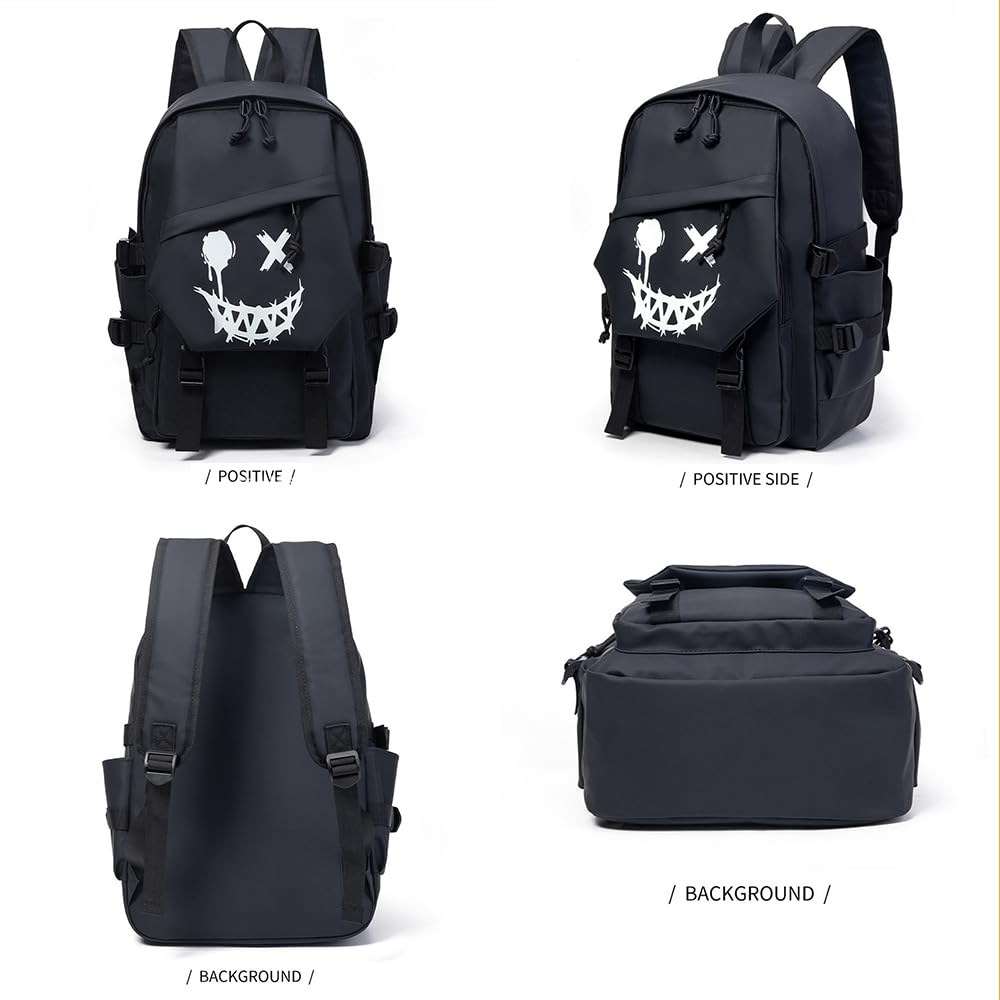 XINYASEE Sac à Dos Scolaire Lumineux pour Homme et Femme, Garçon, Ado - Sac d'École Cool pour Ordinateur Portable - Noir