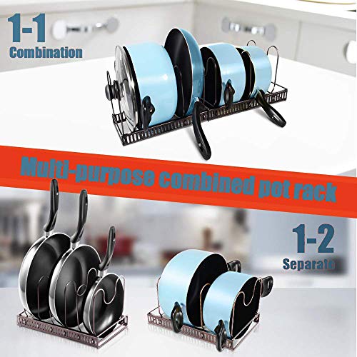 Adjustable Pan Organizer Kitchen Pot Rack for Cabinet and Drawer with 7 Dividers Pantry Pan and Pot Lid Organizer Rack Holder for different sizes of Plates Cutting Boards Pans Pots - Thumbnail 4