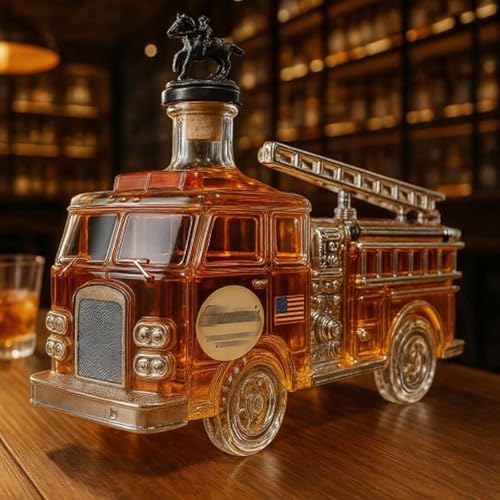 Arte Estatua - 300ML Decantador Whisky, Botella De Whisky 3D Con Forma De Camión De Bomberos, Decantador De Whisky De Cristal Novedoso, Botellas De Vino Vacías Con Temática De Coche Creativas(B)