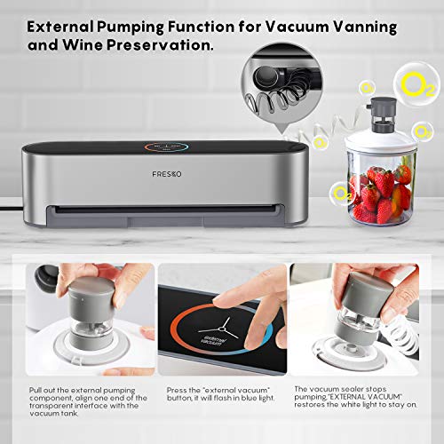 Automatic Vacuum Sealer Machine, FRESKO 5-In-1 Hands-Free Food Sealer for Food Savers, Smart Vacuum Sealer with One-Touch Operation | LED Dynamic UI | Dry & Moist Food Modes | 20 Vacuum Bags