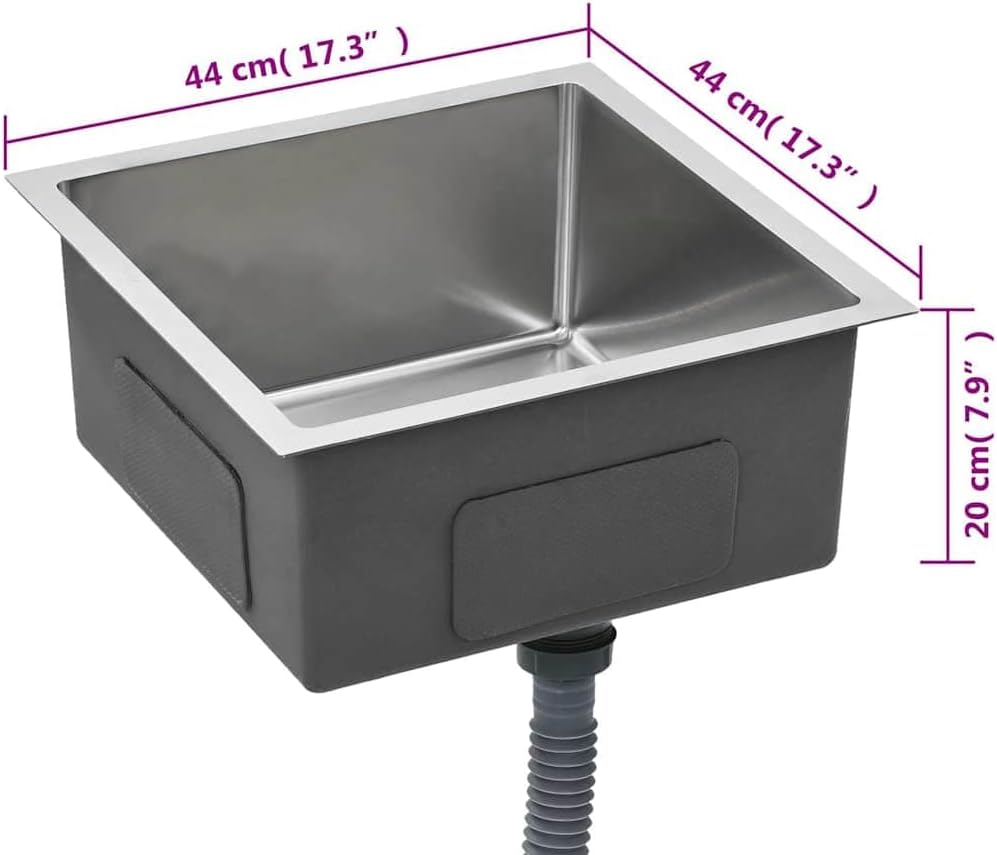 vidaXL Kitchen Sink, Undermount Sink with Strainer and Pipe, Stainless Steel Sink with X-flume design, Countertop Single Bowl Kitchen Sink, Silver