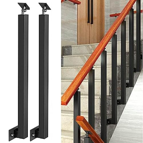Barandilla de escalera negra ajustable de 270° cuadrada con kit de tornillos de hierro forjado para escalones y porches, 90 cm, tamaño de 2 unidades de montaje lateral