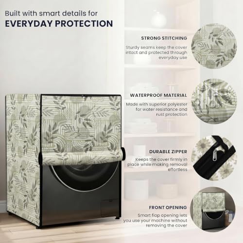 Image of Star Weaves Front Load Fully Automatic Washing Machine Cover for 6 kg, 6.5 kg, 7kg & 7.5 kg (Beige & Black) | Waterproof & Dustproof Polyester Fabric with Zipper | Protection Cover | 59 x 59 x 86 cms