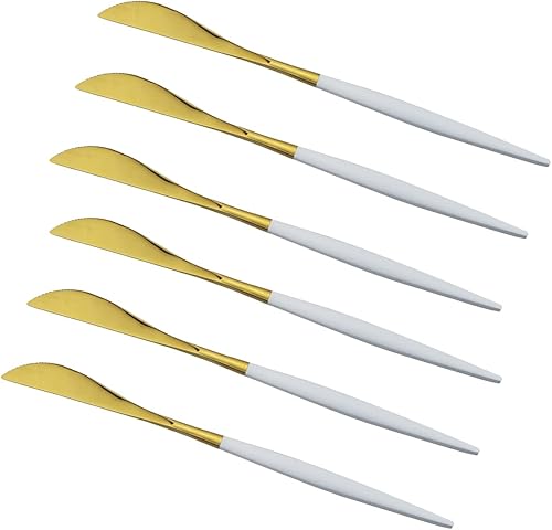 Miniatura 9 de Gugrida Cubiertos de oro blanco pulido brillante, diseño ligero, 36 piezas de acero inoxidable, juego de cubiertos para 6 incluyendo tenedores,