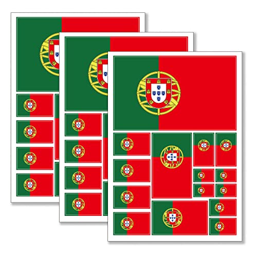 Image of QQSD Portugal Flag Sticker Portuguese Decal in Multiple Sizes, 3 Pack, 11.7 x 8.3 Inches