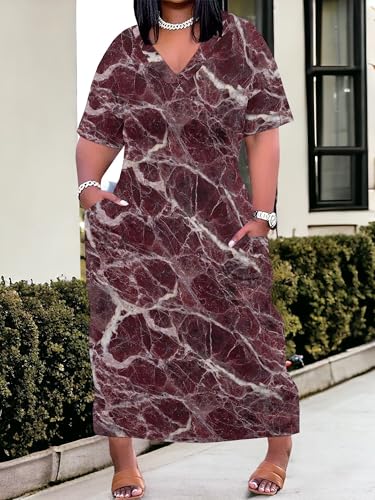Image of PinkPatty Women's Plus Size Short Sleeve Maxi Dress Casual Loose V Neck Long Dress with Pockets