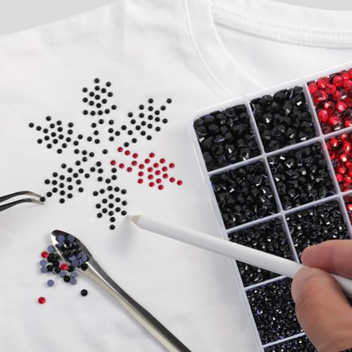 Image of Hotfix Rhinestones Kit,Black and Siam, Mixed 5 Sizes 14400pcs | Black and Red Hot Fix Crystals, for Bedazzling Clothes Crafts, with Wax Pencil,Tweezers and Spoon,SS6-SS30
