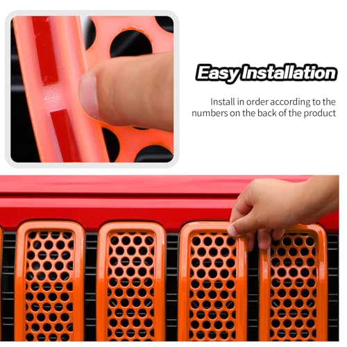 Image of JeCar 9pcs Orange Grill Inserts & Headlight Covers Trim Kit for 2024 2025+ Jeep Wrangler JL JLU