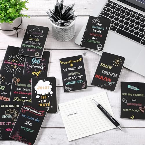 Tenare 12 Set Dankeschön Geschenk für Kollegen Lehrer 12 Inspirierende Notizbücher 12 Motivierender Kugelschreiber Geschenk für Abschluss Büro(Schwarz,Schwarz)